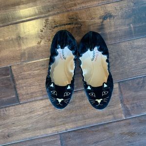 Charlotte Olympia blak Velvet Kitty Ballerina Flat